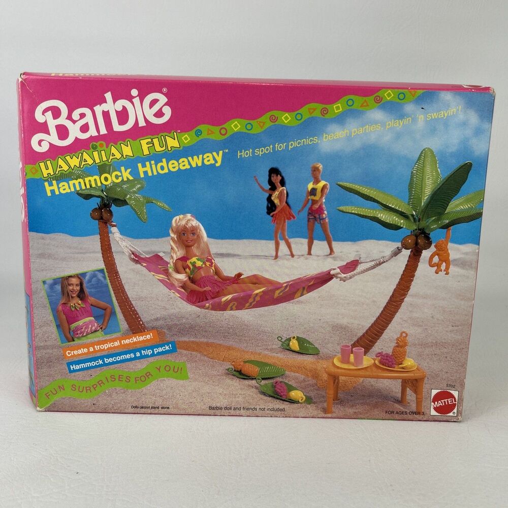 Vintage Barbie Hawaiian Fun Hammock Hideaway Playset #5702 Mattel 1990 Beach